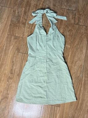 Light Green Halter Button-Front Summer Dress